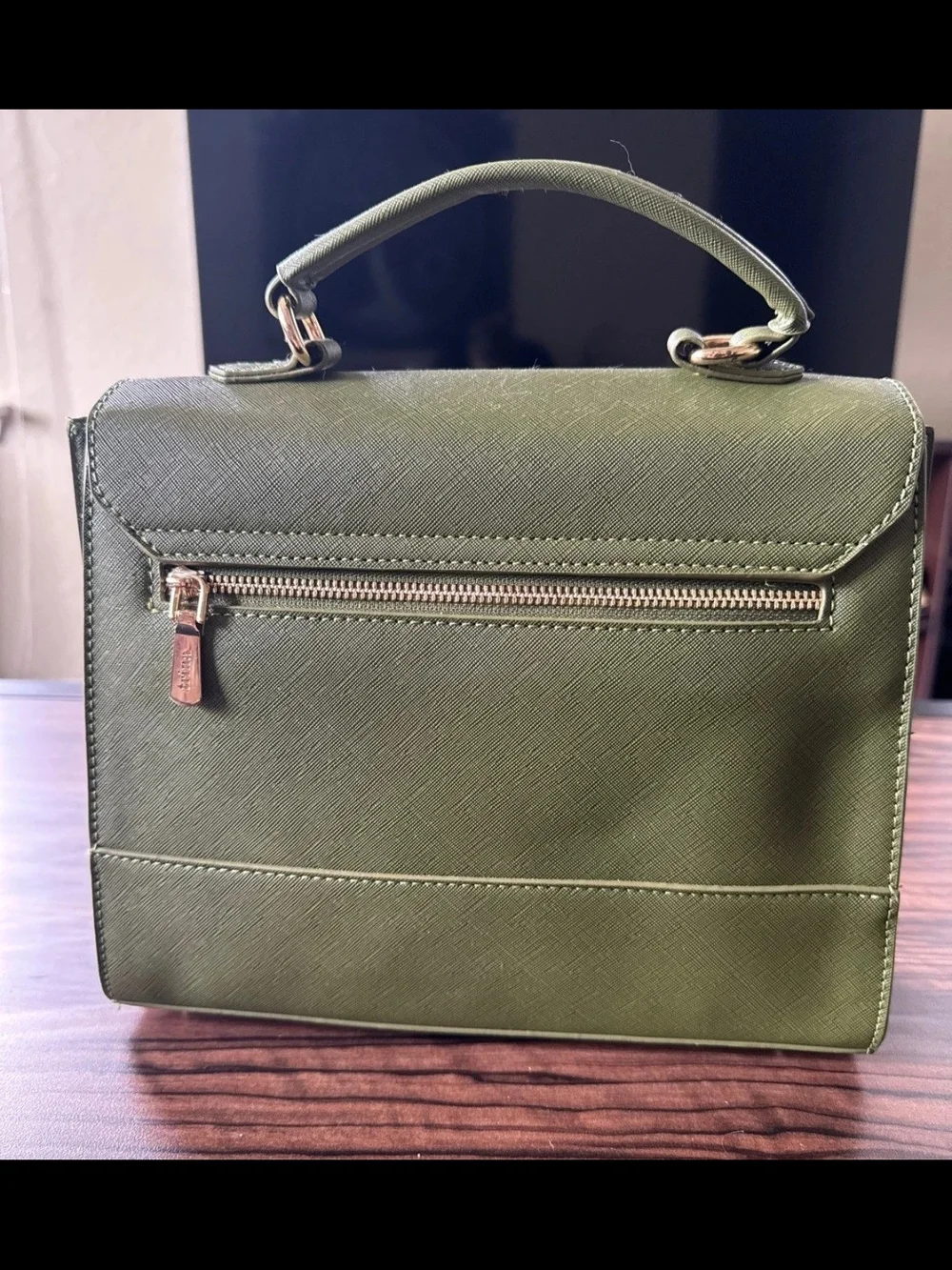 Trina Turk Olive Green Structured Top-Handle Satchel